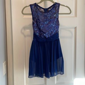 Deep blue sequined dance costume